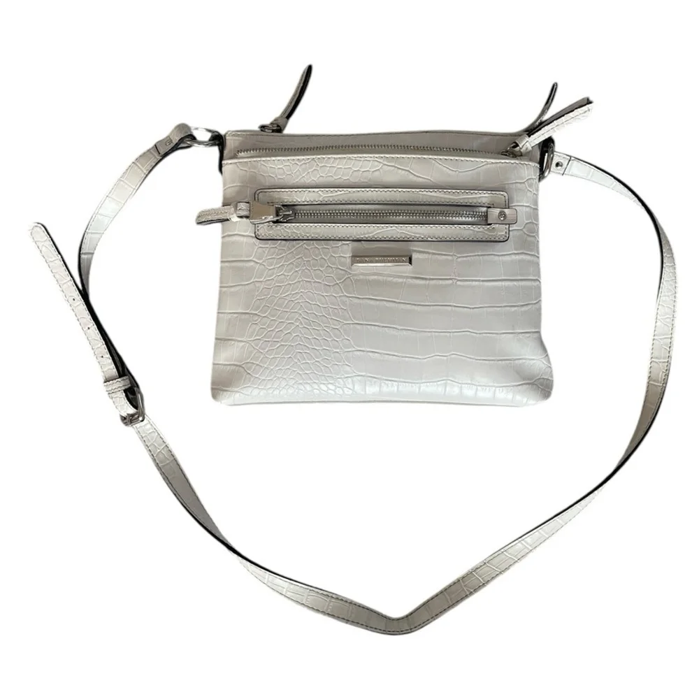 DANA BUCHMAN Off White Croco Leather Bag Small Shoulder Bag Womens Crossbody Bag - Picture 3 of 10